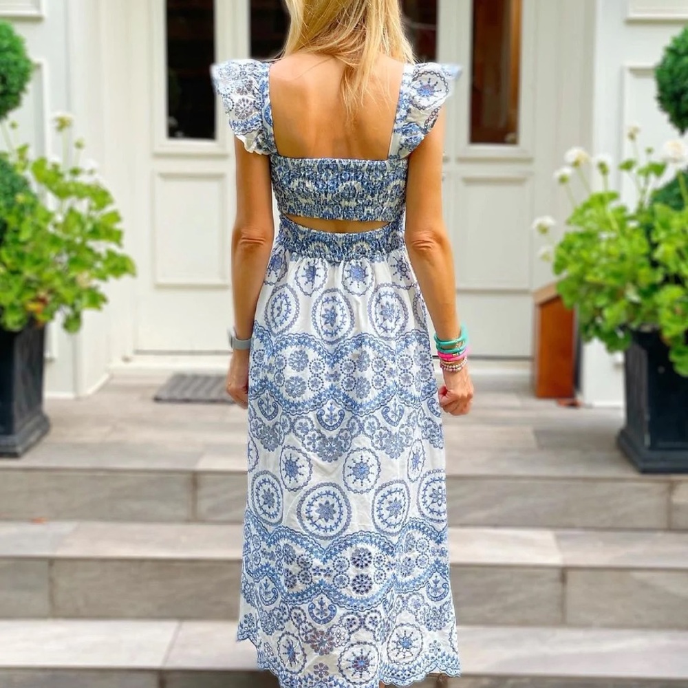 Blue and White Patterned Women's Dress